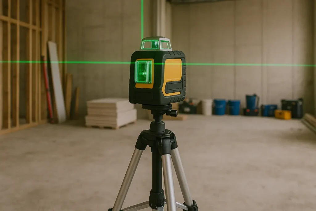 Niveau laser multiligne en usage sur un chantier